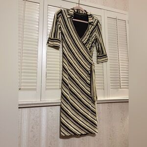Laundry by Shelli Segal Striped Wrap Dress - brown tan and yellow!